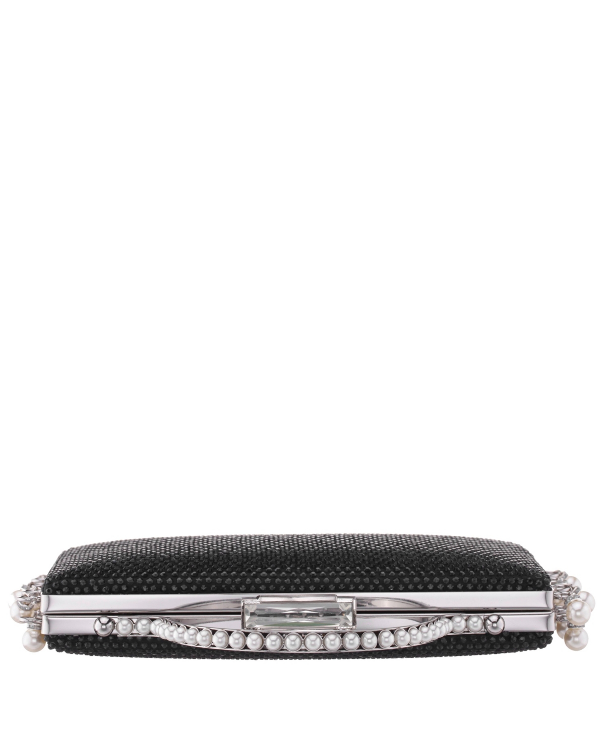 Shop Nina Cultivated Pearl Dangle Crystal Embellished Minaudiere Clutch In Navy