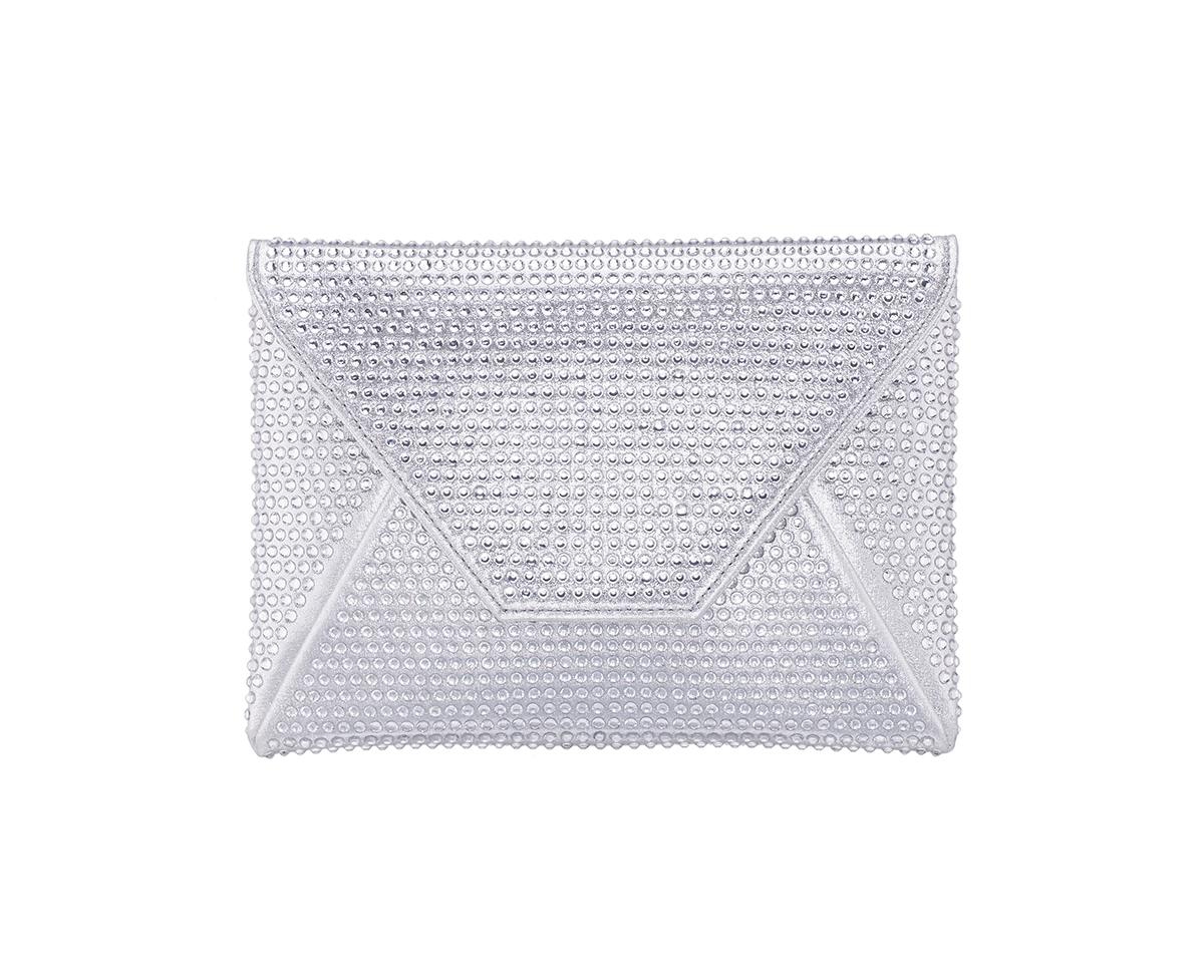 Crystal Encrusted Square Envelope Clutch - Silver