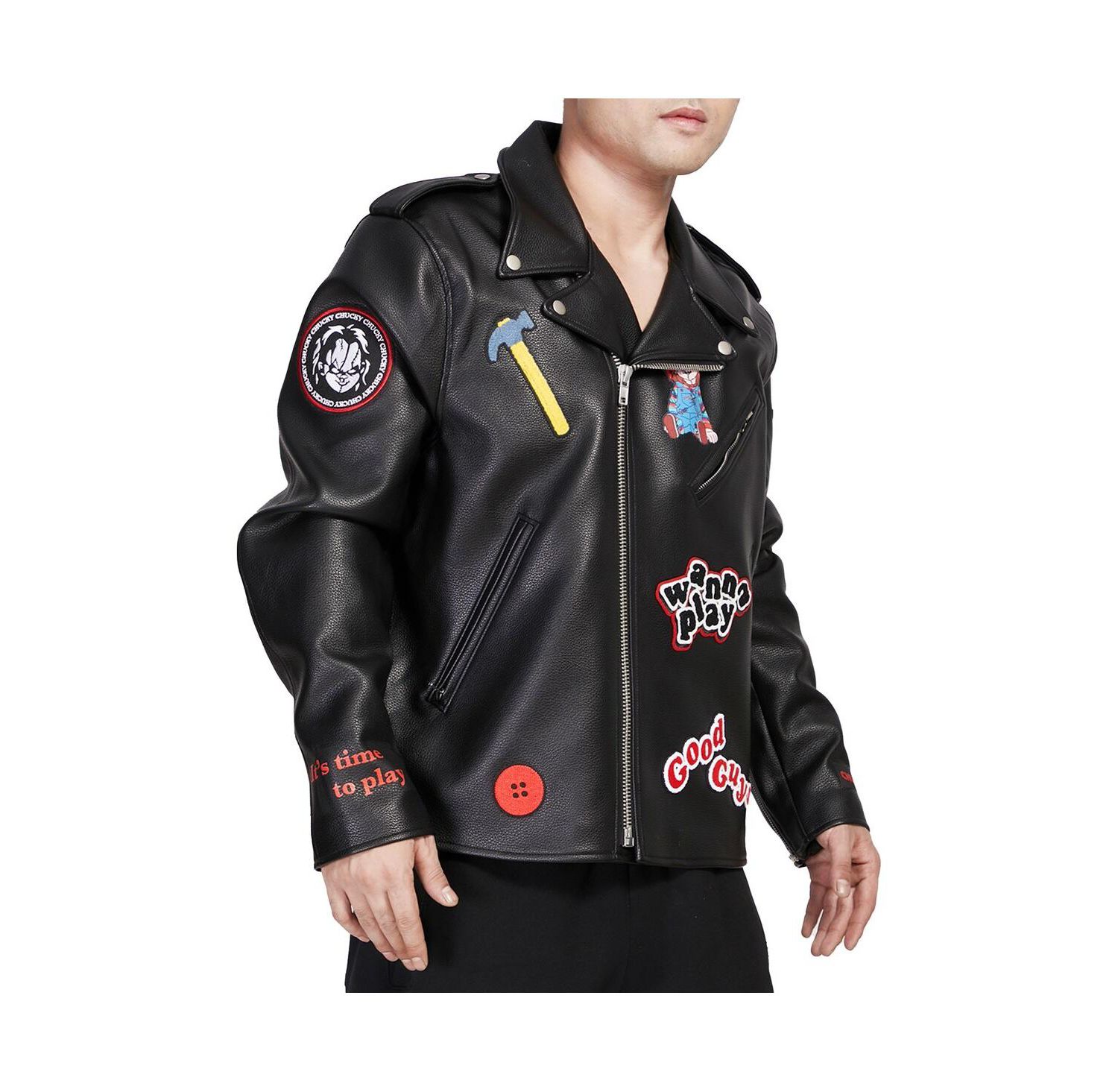 Men's Black Chucky Wanna Play Biker Full-Zip Jacket