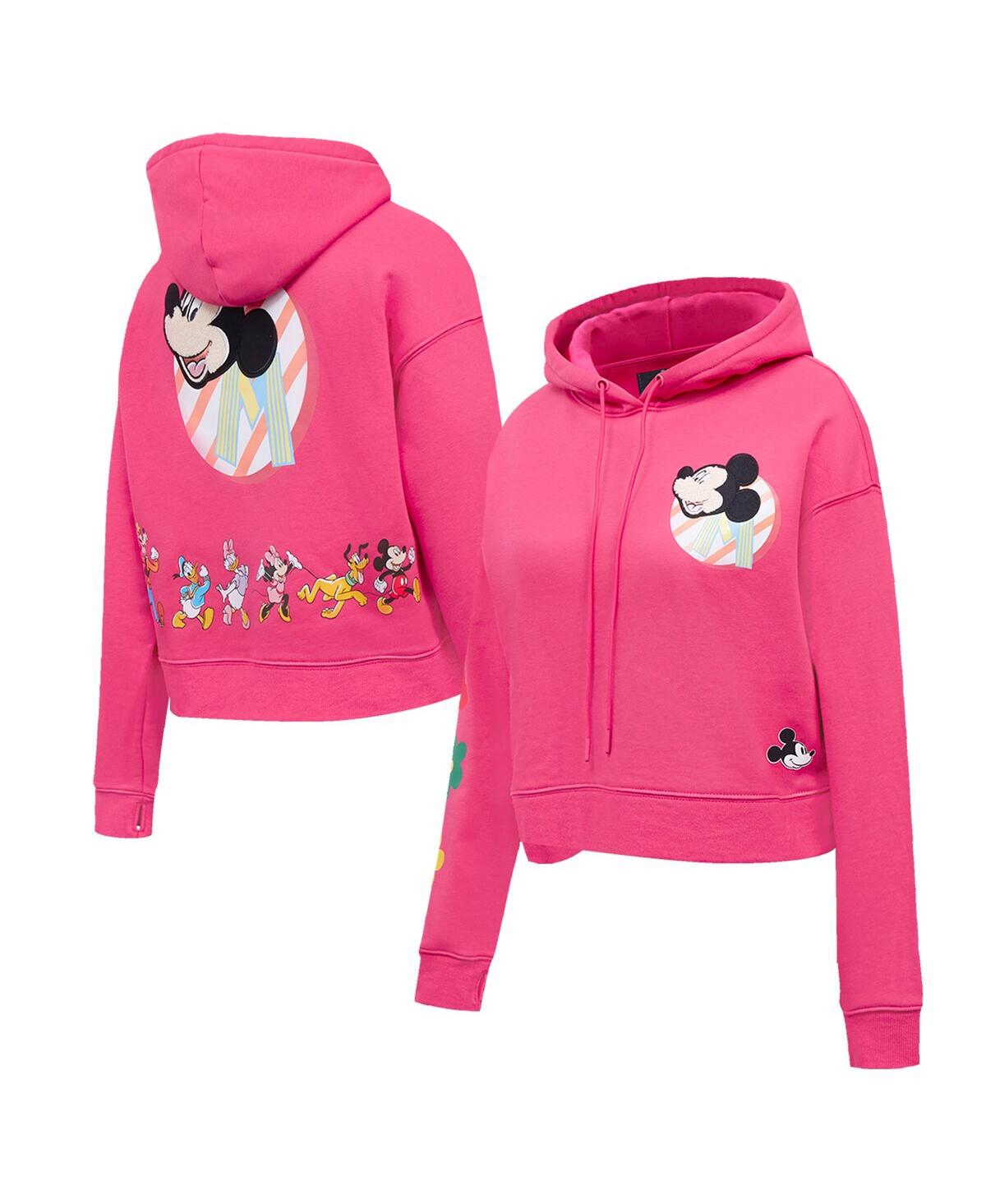 Women's Purple Mickey Friends Oversized Cropped Pullover Hoodie - Pink