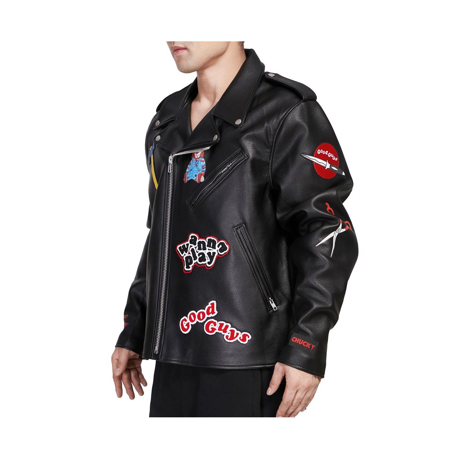 Men's Black Chucky Wanna Play Biker Full-Zip Jacket