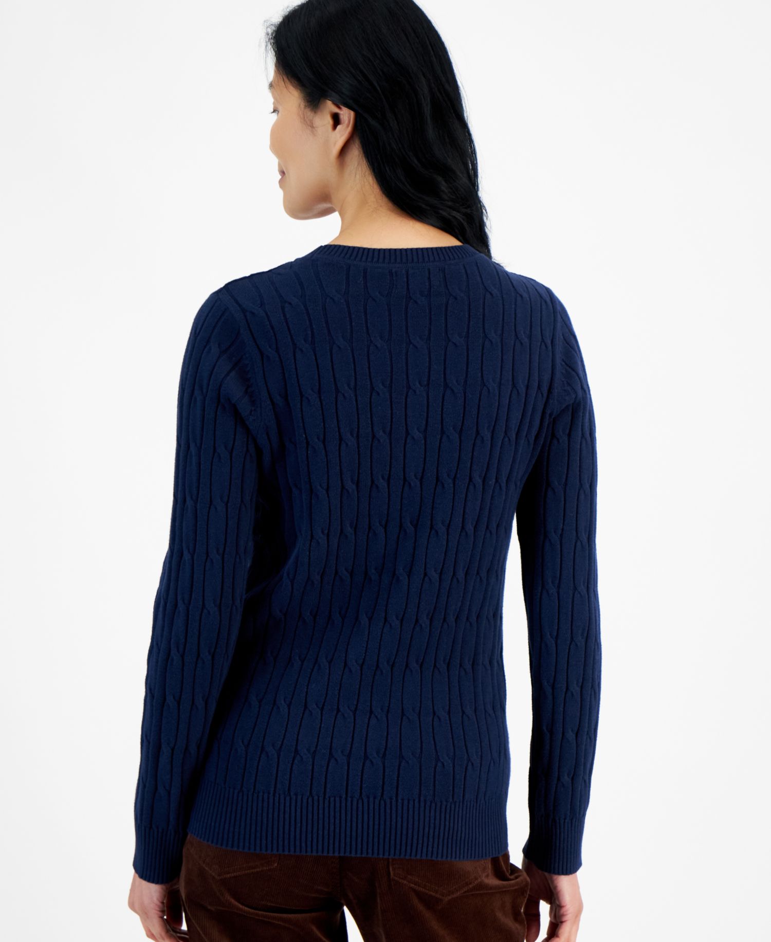 Petite Cotton Cable-Knit Crewneck Sweater