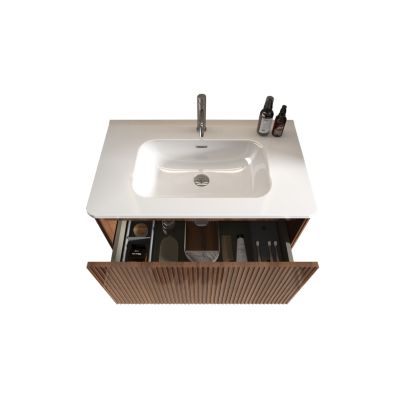 Etna 30" Striped Walnut Vanity w/ White Ceramic Sink