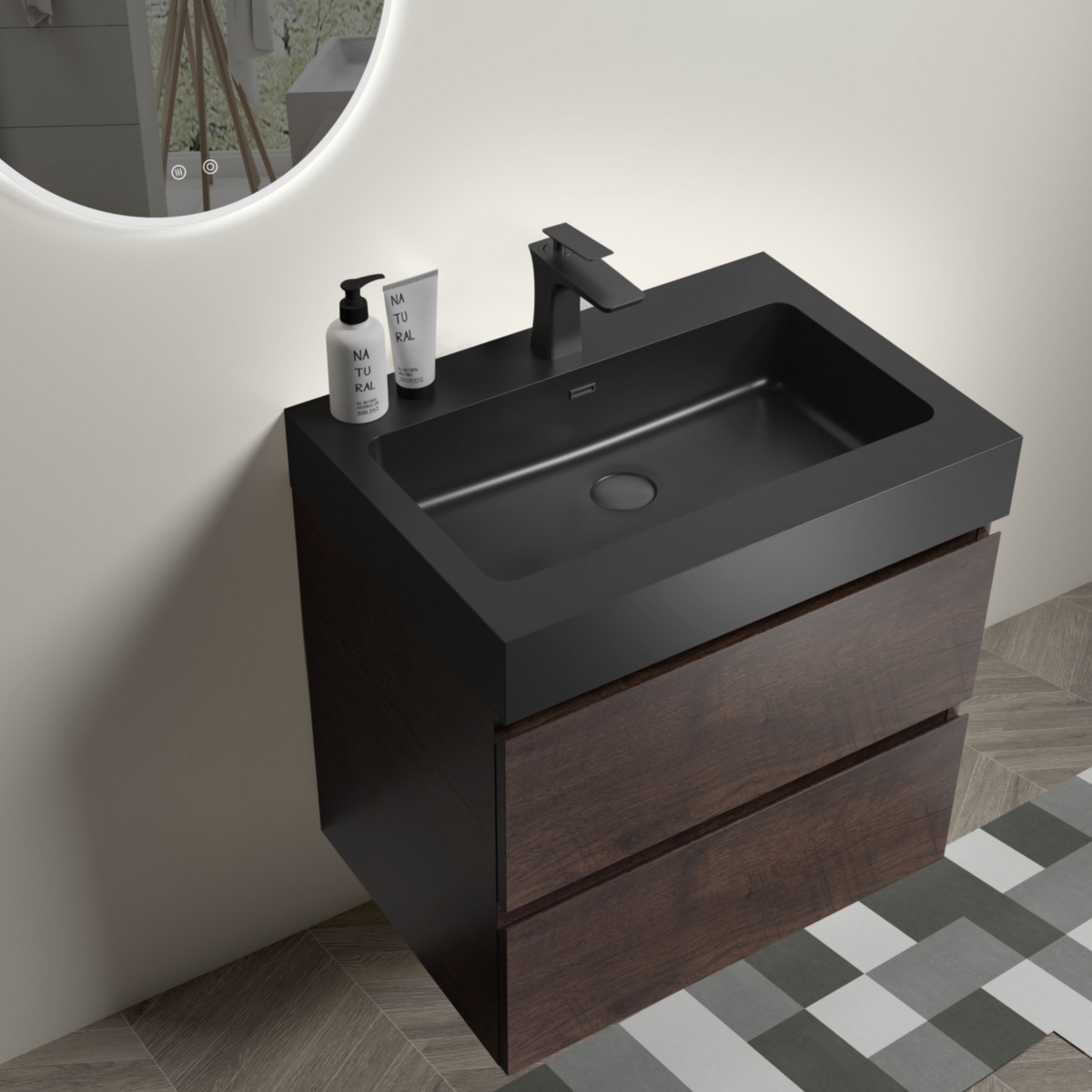 24" Rosewood Vanity w/ Sink & Storage