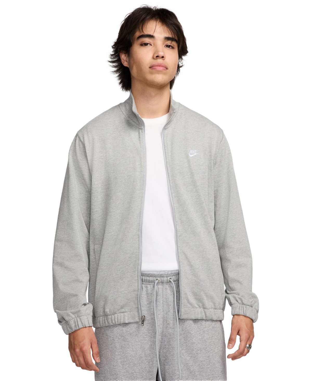 Nike Men's Club Knit Jacket In Dk Grey Heather,lt Smoke Grey,white