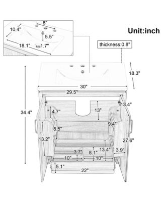 30" MDF Board Bathroom Vanity with Sink, Cabinet, and Drawer