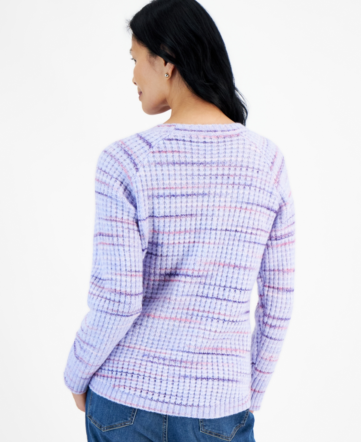 Style & Co Petite Space-Dyed Waffle-Knit Crewneck Sweater, Created for Macy's