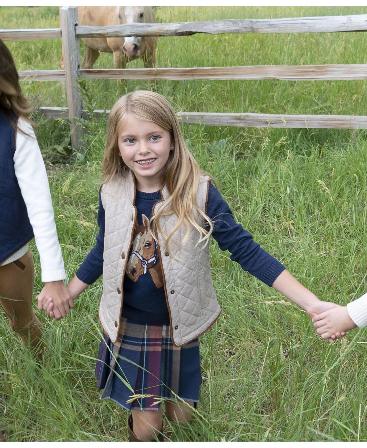 Baby Girls Hope and Henry Long Sleeve Intarsia Horse Sweater with Elbow Patches