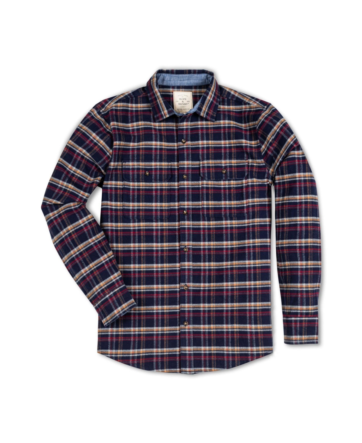 Hope & Henry Men's Organic Long Sleeve Flannel Double Pocket Button Down Shirt