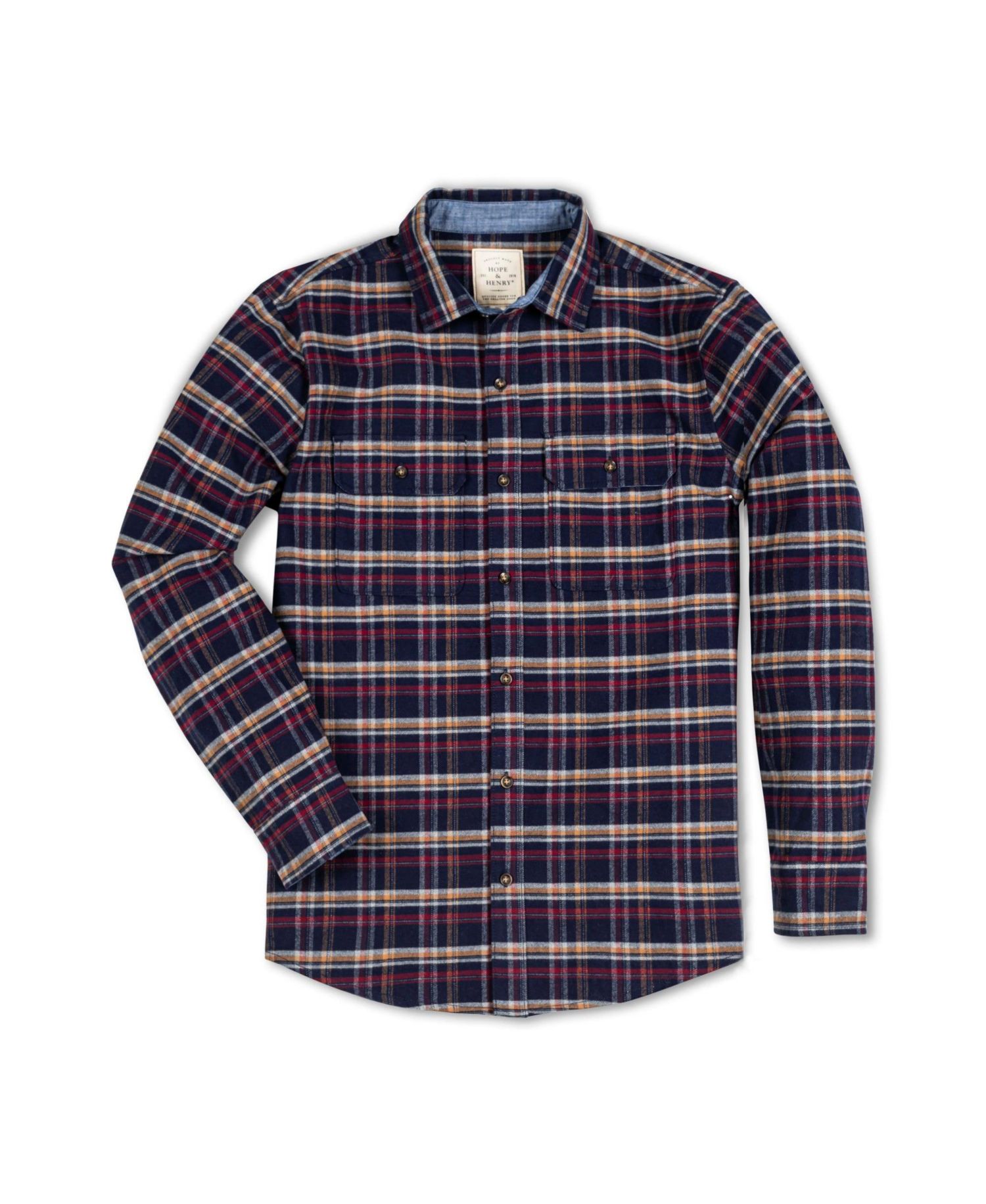 Men's Hope and Henry Organic Long Sleeve Flannel Double Pocket Button Down Shirt