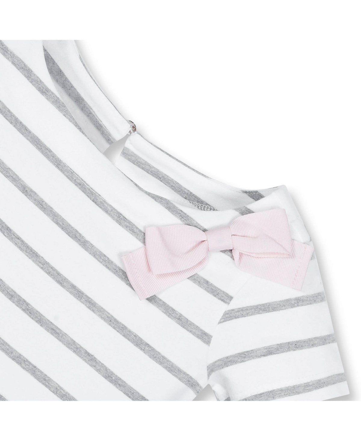 Hope & Henry Girls' Short Sleeve Lightweight Knit Skater Dress, Kids - White and gray stripe