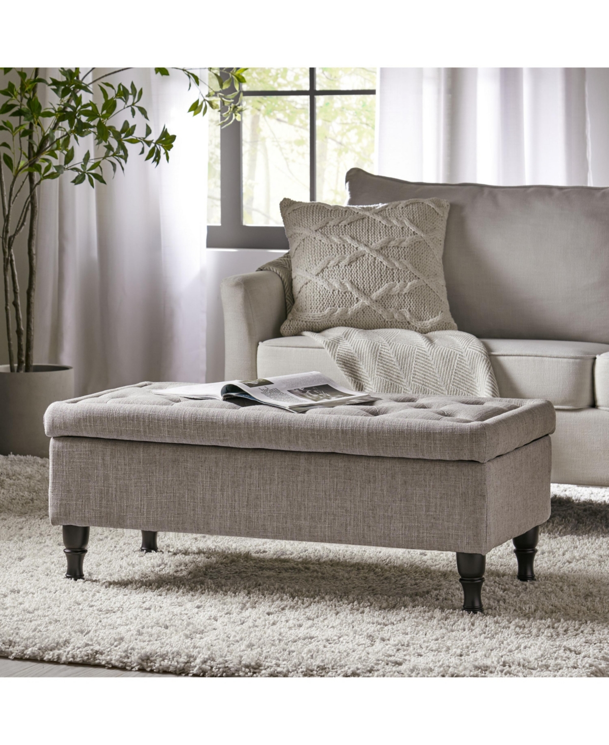 Streamdale Furniture Logan Tufted Storage Ottoman With Grey Fabric