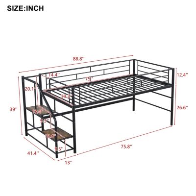 Streamdale Twin Loft Bed with Storage Stairs, Black