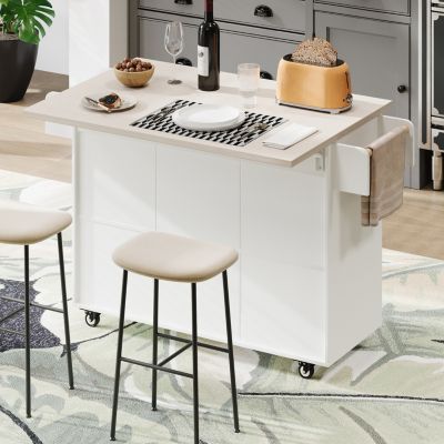 Multipurpose Kitchen Island with Tilt-Out Trash Can