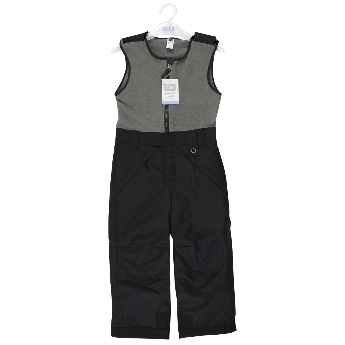 Hudson Baby Toddler Boys Unisex Snow Bib Overalls with Fleece Top,- Black charcoal