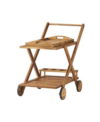 Riviera Acacia Wood Mobile Bar Cart