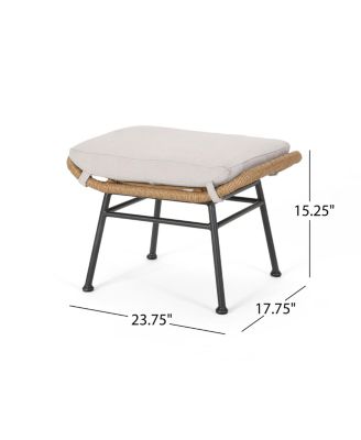 Streamdale Modern Rattan Ottoman With Water-Resistant Cushions