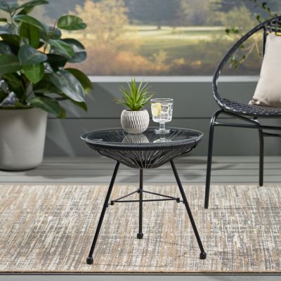 Streamdale Nusa Modern Rattan Side Table With Tempered Glass Top
