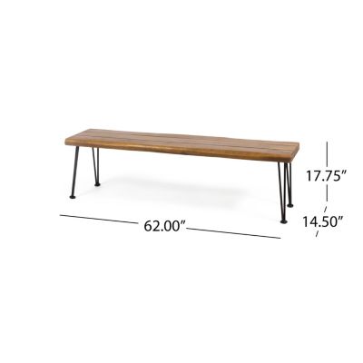 Streamdale Modern Industrial Acacia Wood Bench With Hairpin Legs
