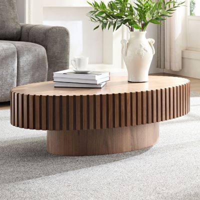 43.3" Walnut Grain MDF Pedestal Base Modern Coffee Table