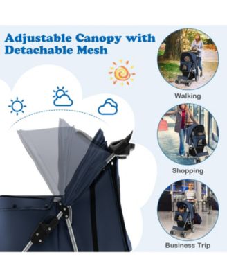 Pet Stroller Folding with Storage Basket and Adjustable Canopy – Easy to Maneuver Dog Stroller