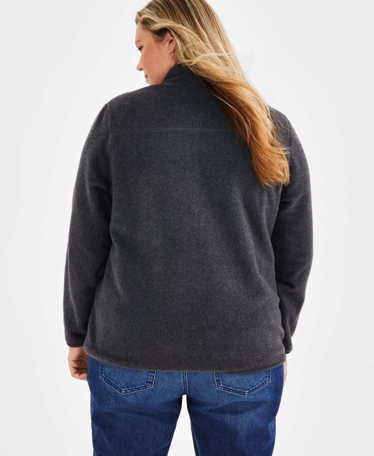 Style & Co Plus Size Solid Polar Fleece Zip-Front Jacket, Created for Macy's