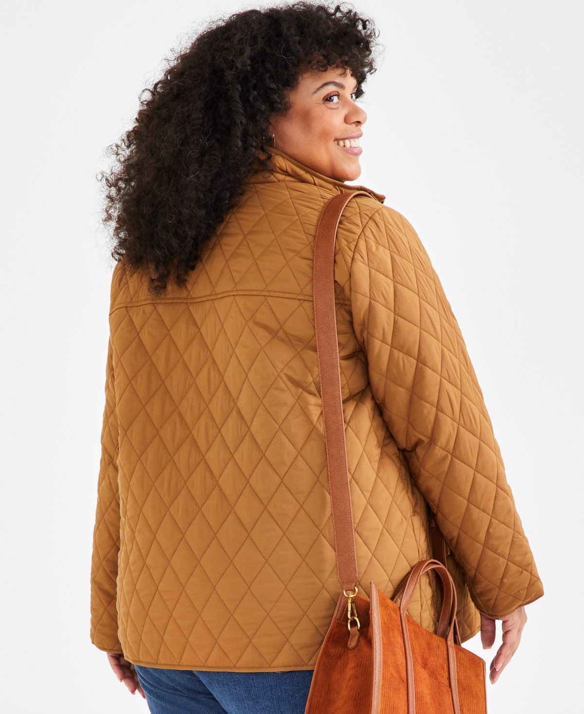 Style & Co Plus Size Diamond-Quilted Long-Sleeve Coat, Created for Macy's