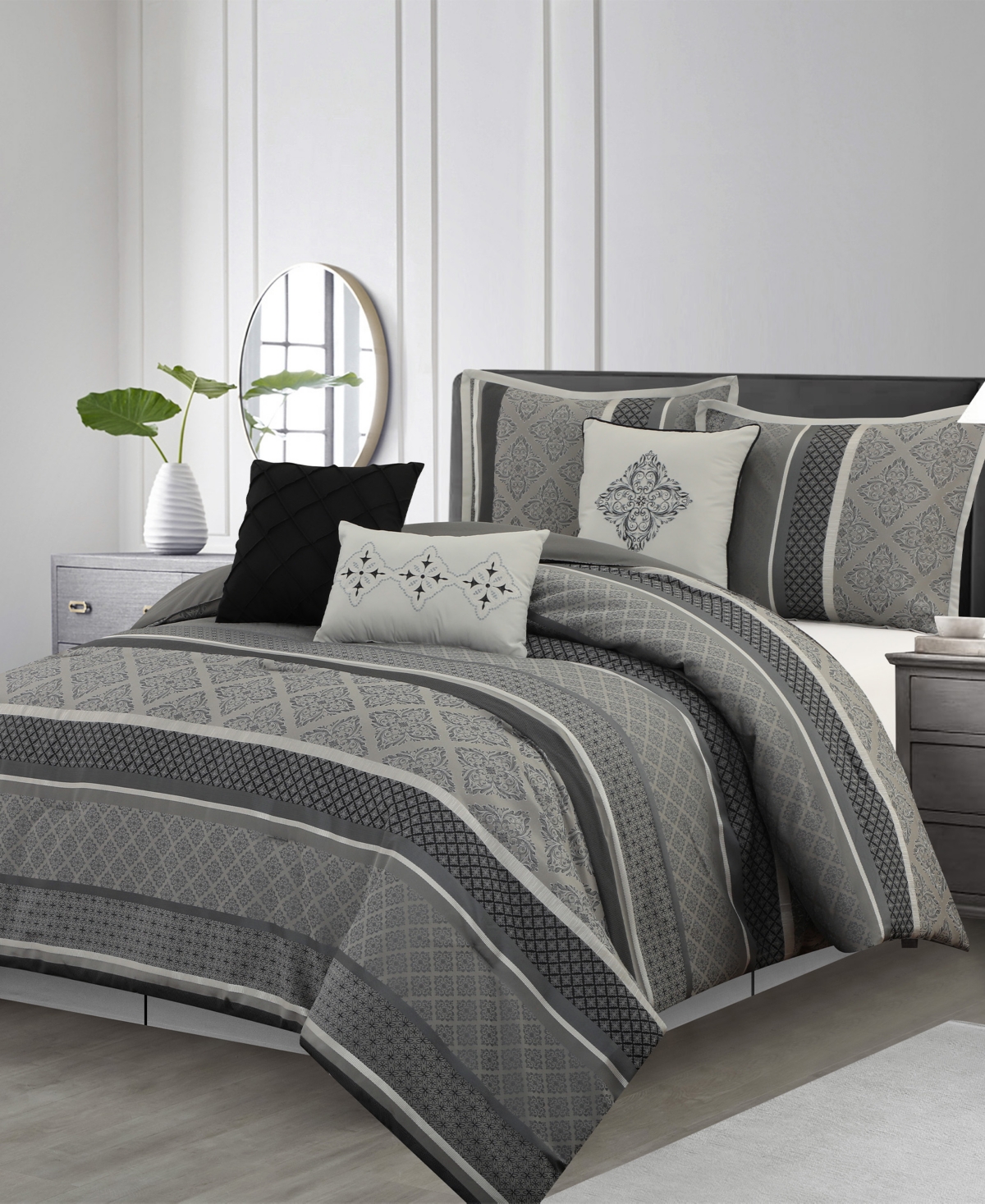 Stratford Park Tefia Jacquard Damask 7-pc. Comforter Set, Queen In Grey