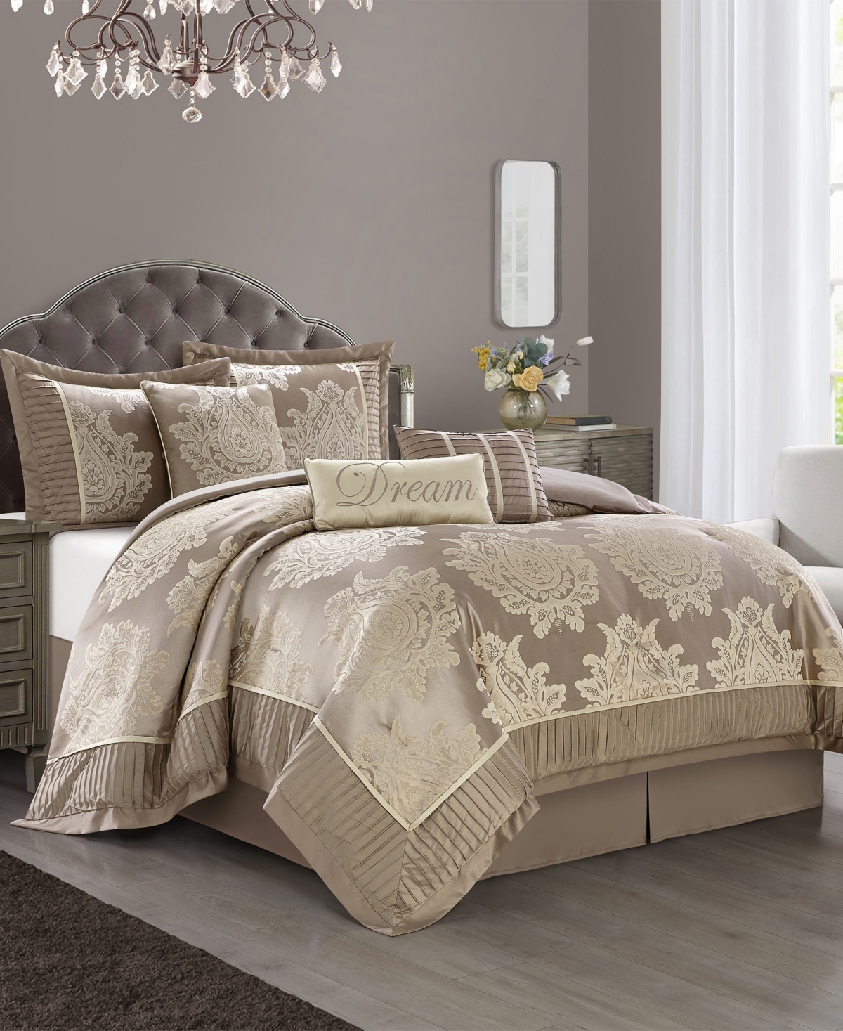 Stratford Park Therese Damask 7-pc. Comforter Set, California King In Beige