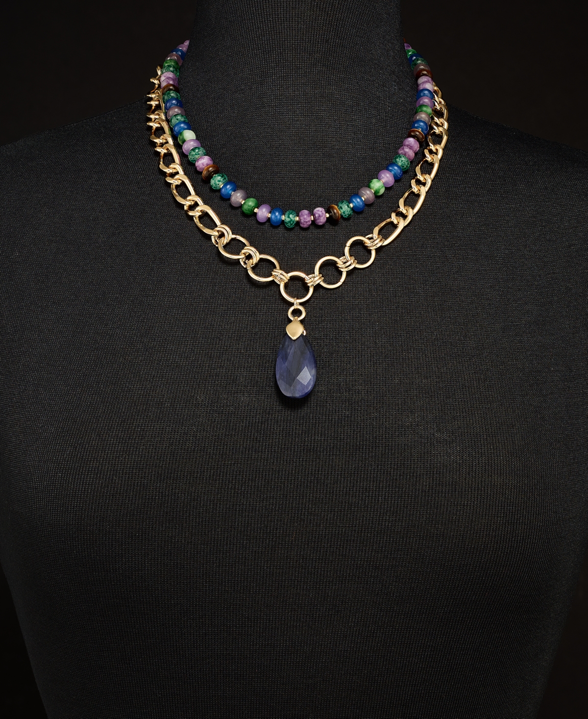 Style & Co Gold-Tonecolor Bead Two-Row Pendant Necklace, + extender, Created for Macy's