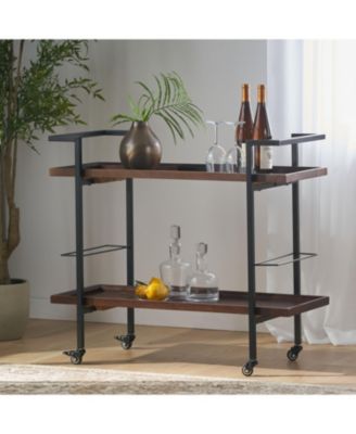Modern Industrial Bar Cart w/ Shelving & Rollers