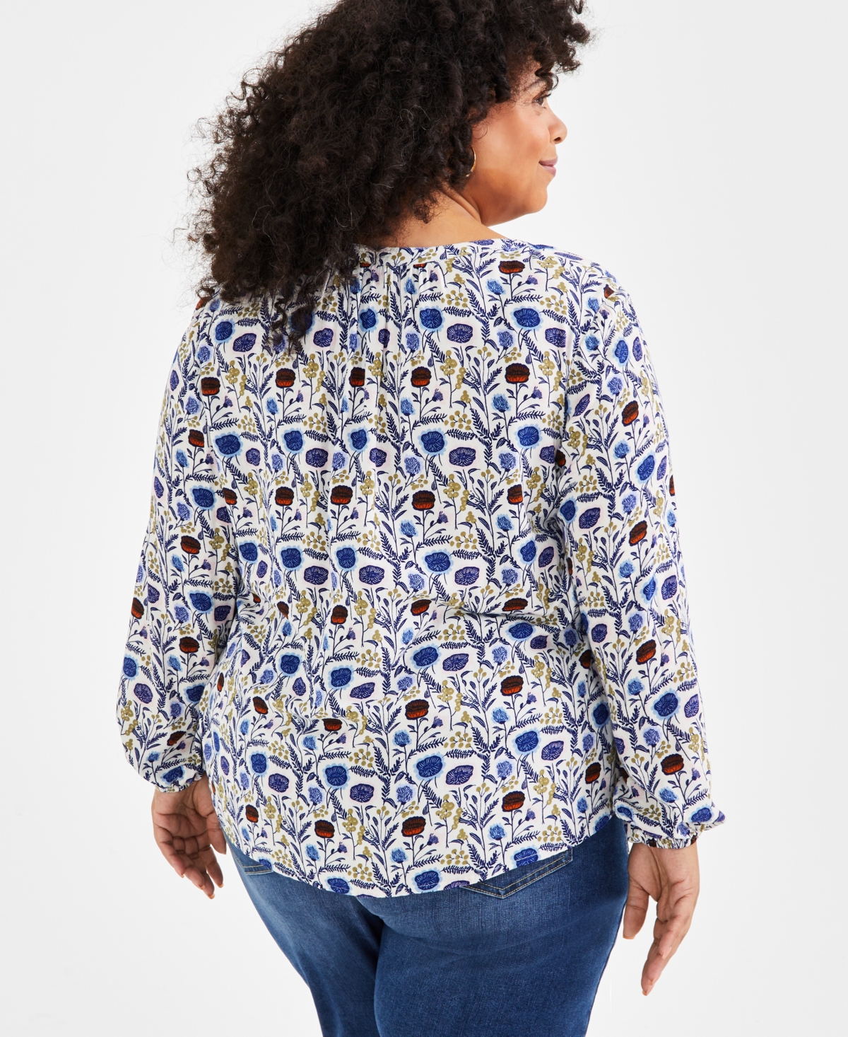 Style & Co Plus Size Printed Split-Neck Popover Blouse, Created for Style & Co