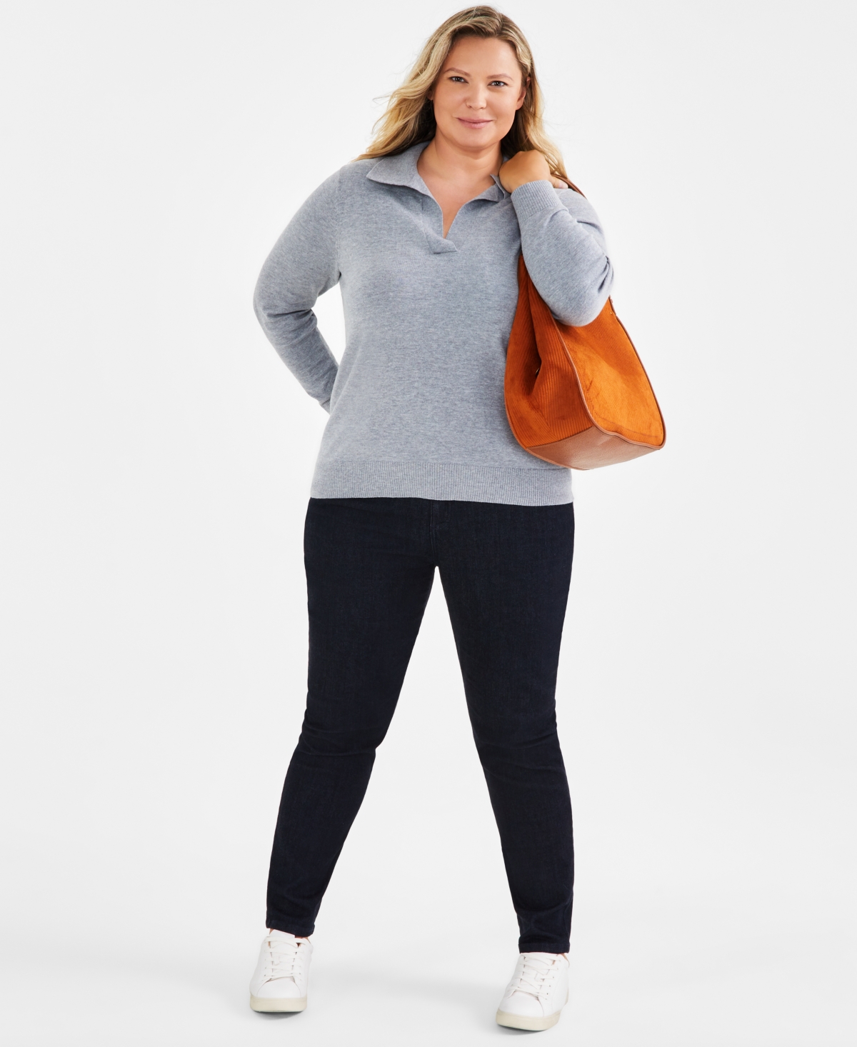 Style & Co Plus Size Johnny-Collar Pullover Sweater, Created for Macy's