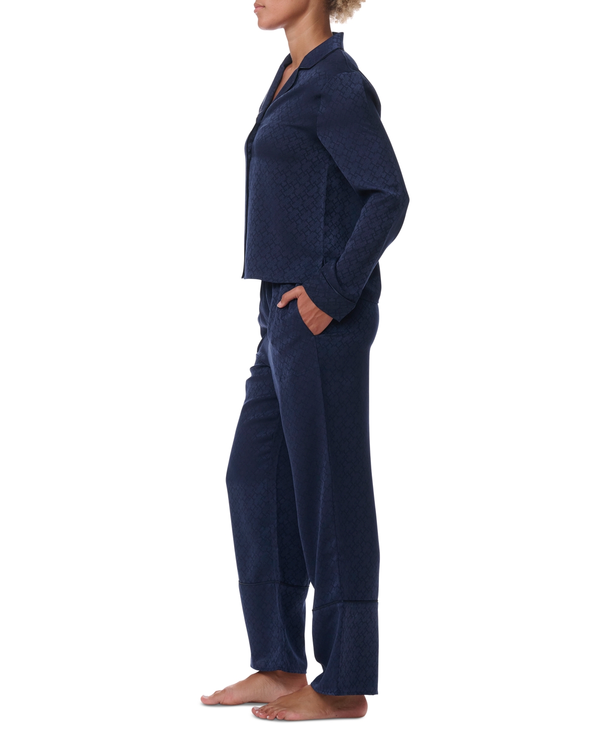 Tommy Hilfiger Women's 2-pc. Satin Logo Notch Collar Pajamas Set In Blue