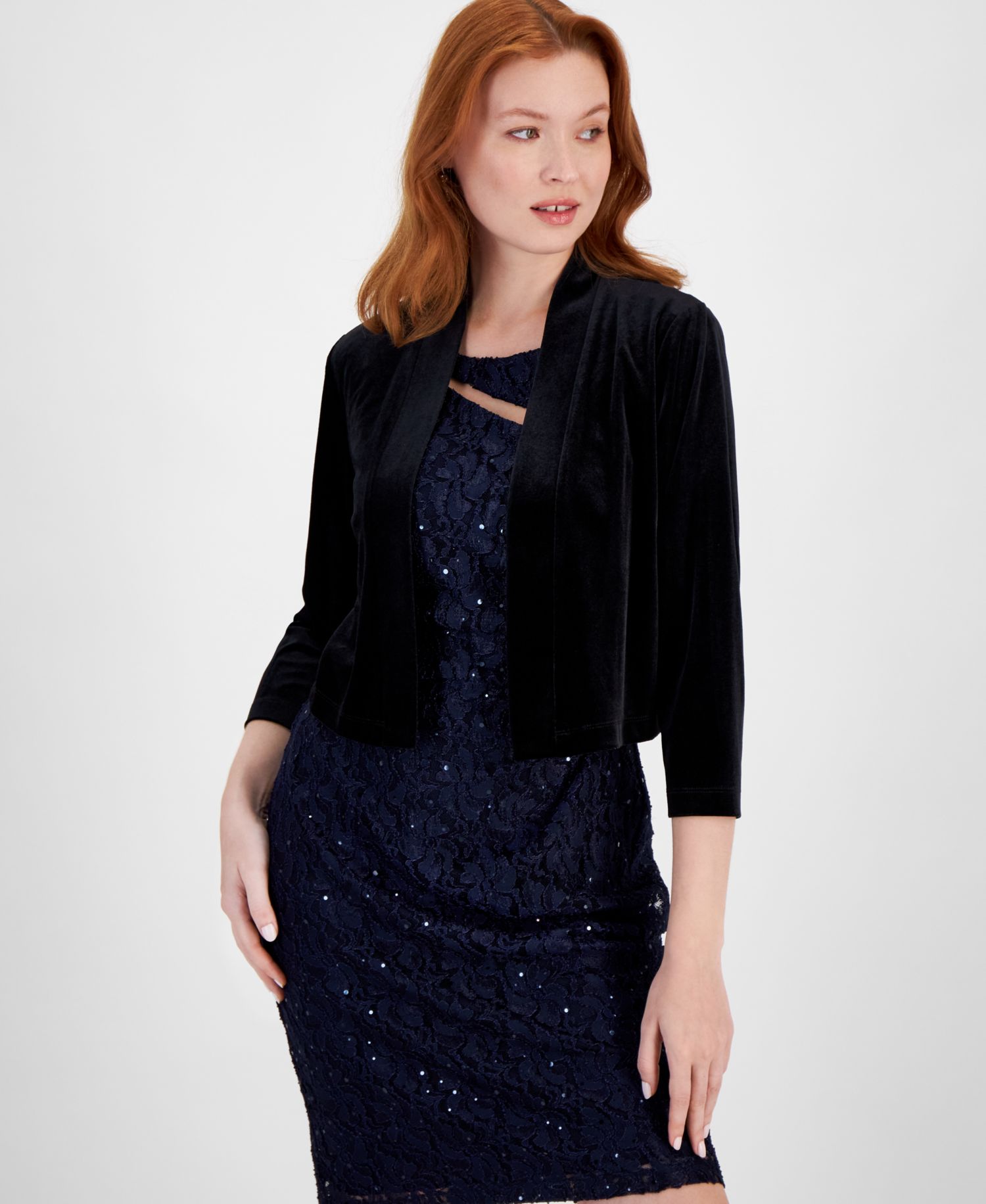 Women's Velvet 3/4-Sleeve Shrug Jacket