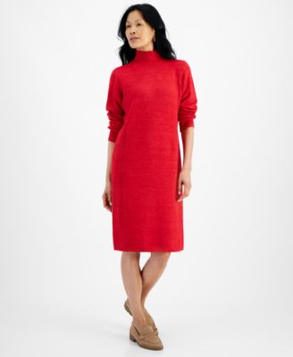 Style & Co - Petite Mock Neck Side-Ribbed Sweater Dress