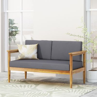 Acacia Wood Loveseat With Water-Resistant Cushions And Slat Design