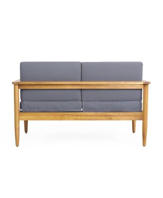 Acacia Wood Loveseat With Water-Resistant Cushions And Slat Design