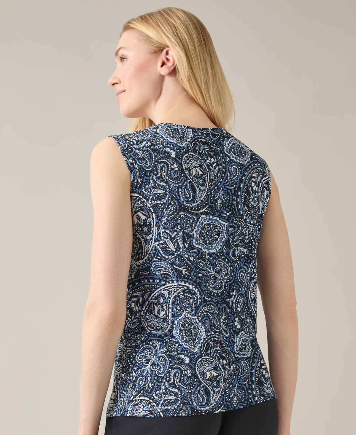 Kasper Women's Printed Sleeveless Cowlneck Blouse