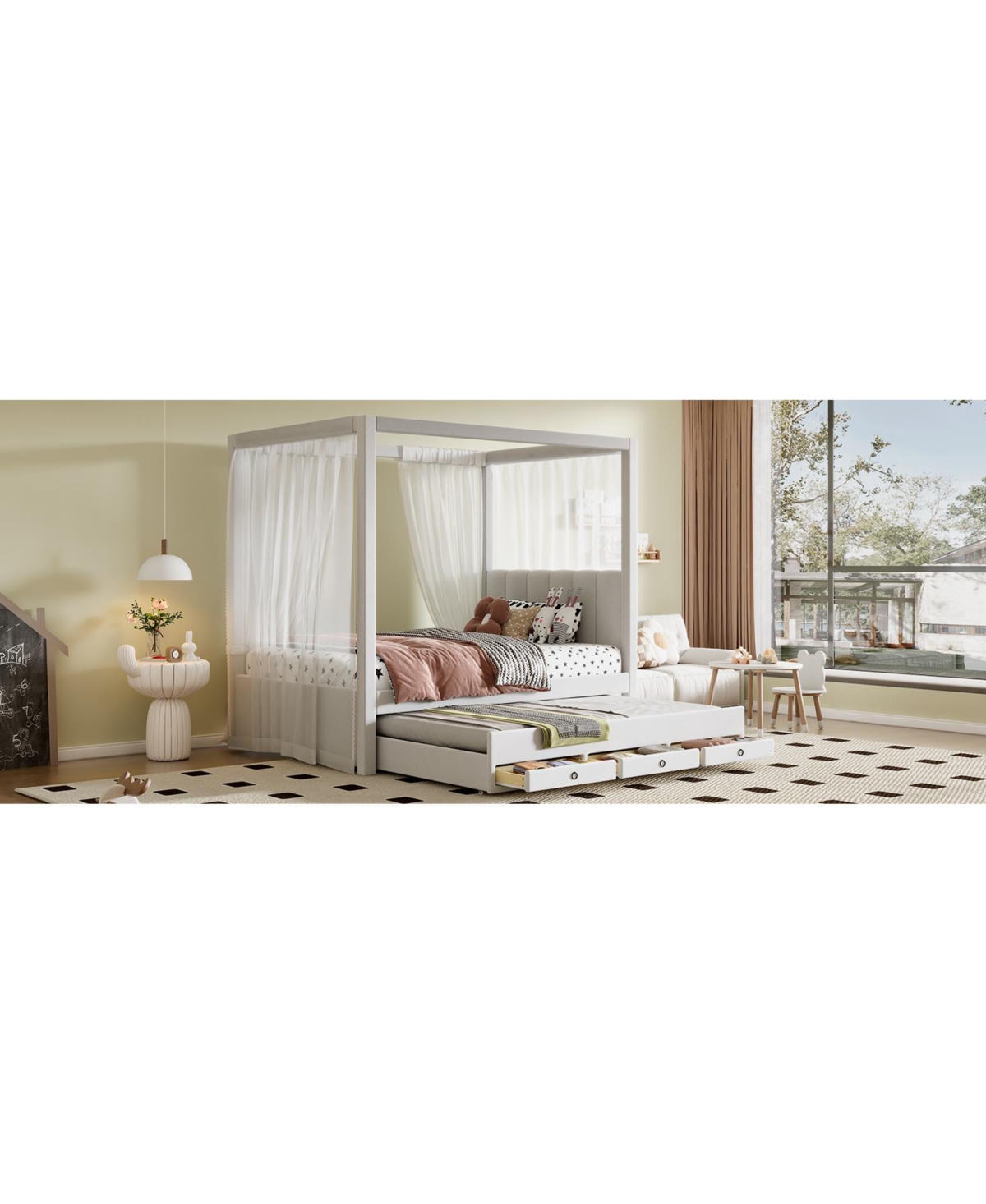 Streamdale Twin Canopy Platform Bed with Trundle and Storage