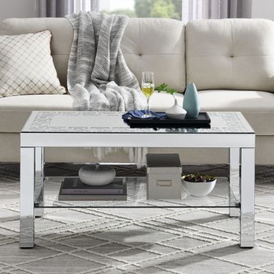 Art Deco Mirror Coffee Table: Silver Mirror Glass with Diamond Edge Frame