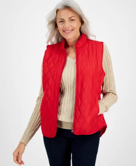 Petite Quilted Vest - Tango Red