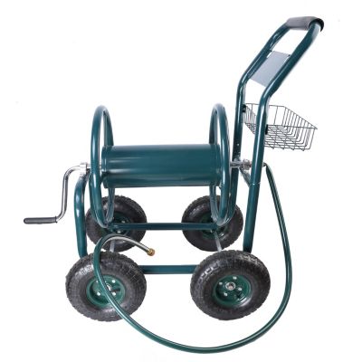 4-Wheel Garden Hose Reel Cart with Basket