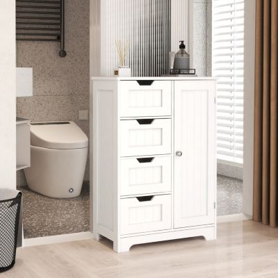 White Freestanding Storage Cabinet with Adjustable Shelves, Drawers, and Door