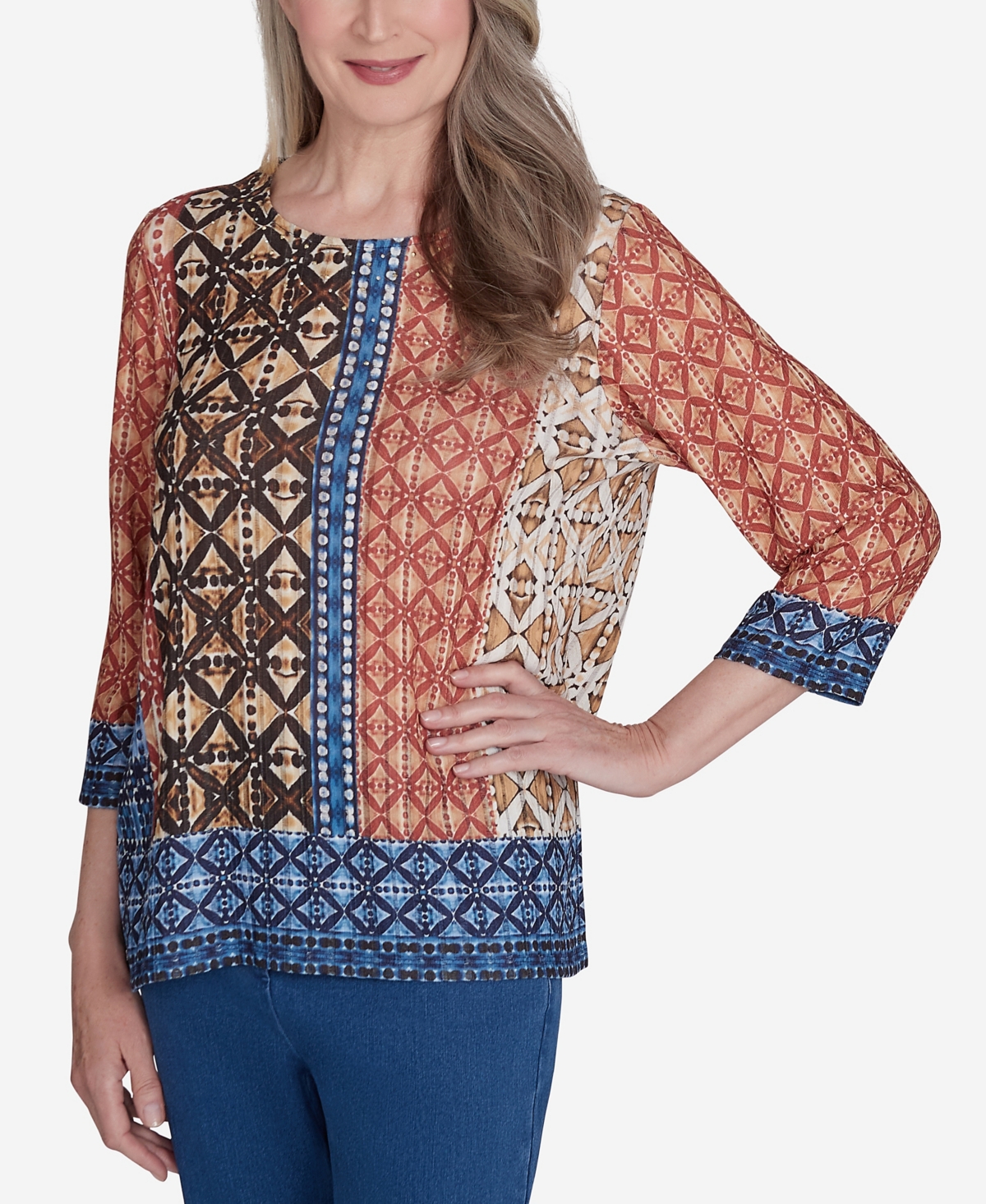Alfred Dunner Harvest Moon Women's Batik Textured Border Top