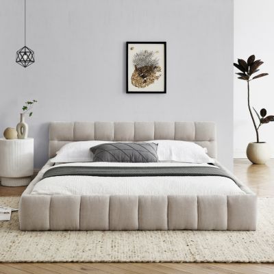 Streamdale Queen Size Upholstered Platform Bed with Chenille Fabric Headboard