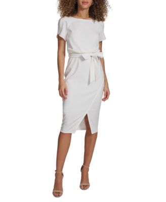kensie - Women's Tulip-Sleeve Tie-Waist Sheath Dress