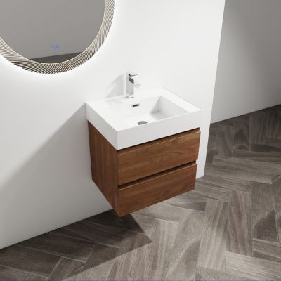 24" Wood Grain Vanity with Resin Sink and Soft-Close Drawers