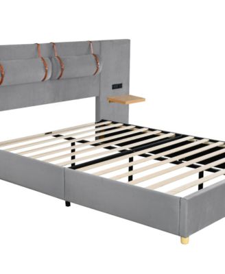 Streamdale Queen Bed with Outlets, Pillows, Shelves, Velvet