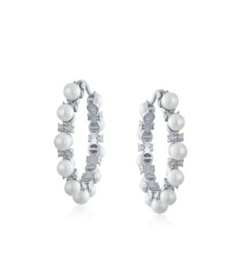 Statement Jewelry White Simulated Pearl Hoop Earrings 1.25 Diameter